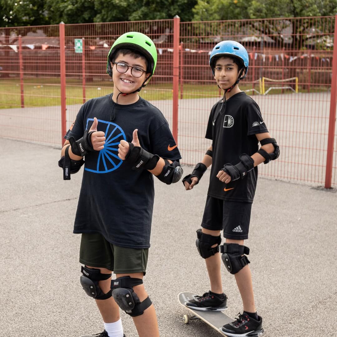 Students skateboarding